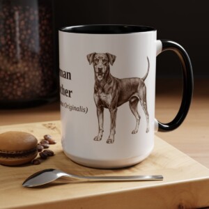 15oz German Pinscher Latin Mug, Black, lifestyle photo