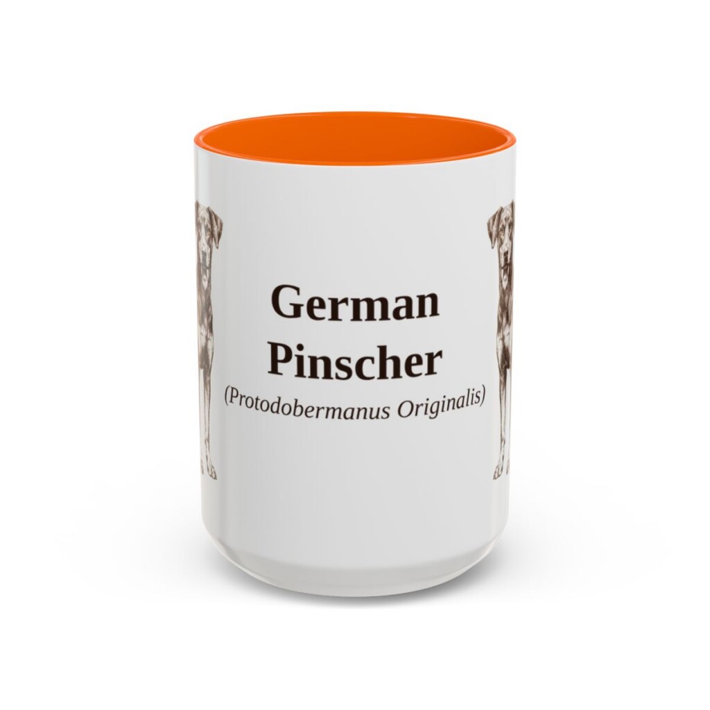 15oz German Pinscher Latin Mug, Orange, front view