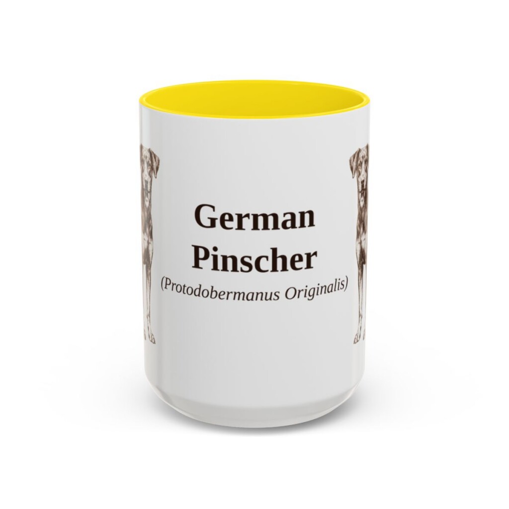 15oz German Pinscher Latin Mug, Yellow, front view