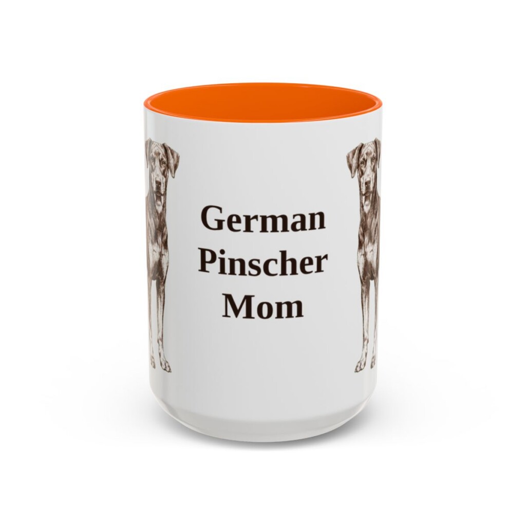 15oz-german-pinscher-mug-mom-orange 15oz German Pinscher Dog Mom Mug, Orange, front view
