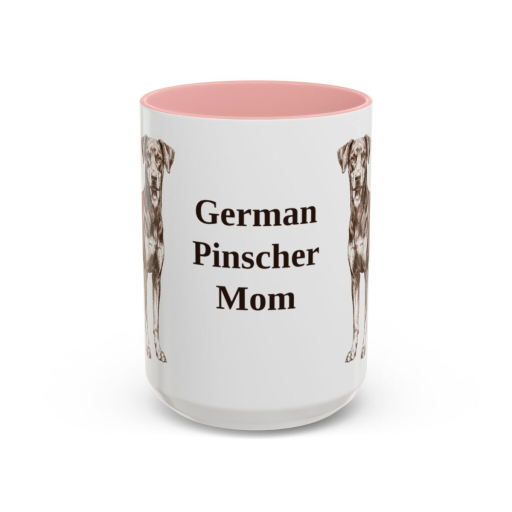15oz-german-pinscher-mug-mom-pink 15oz German Pinscher Dog Mom Mug, Pink, front view