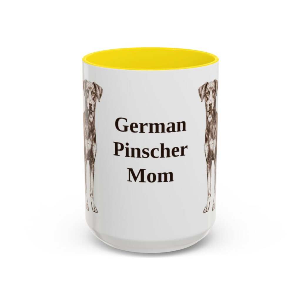 15oz-german-pinscher-mug-mom-yellow 15oz German Pinscher Dog Mom Mug, Yellow, front view