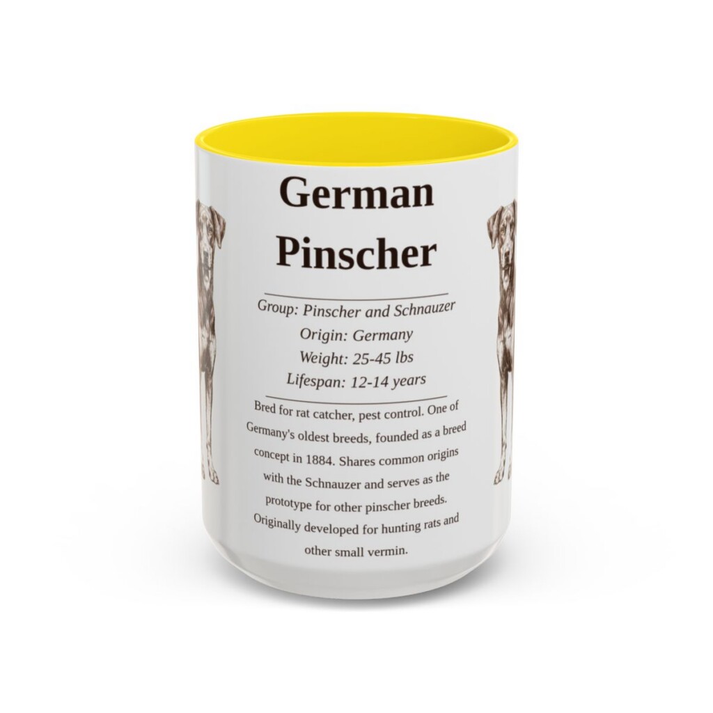 15oz German Pinscher Mug, Yellow, front view