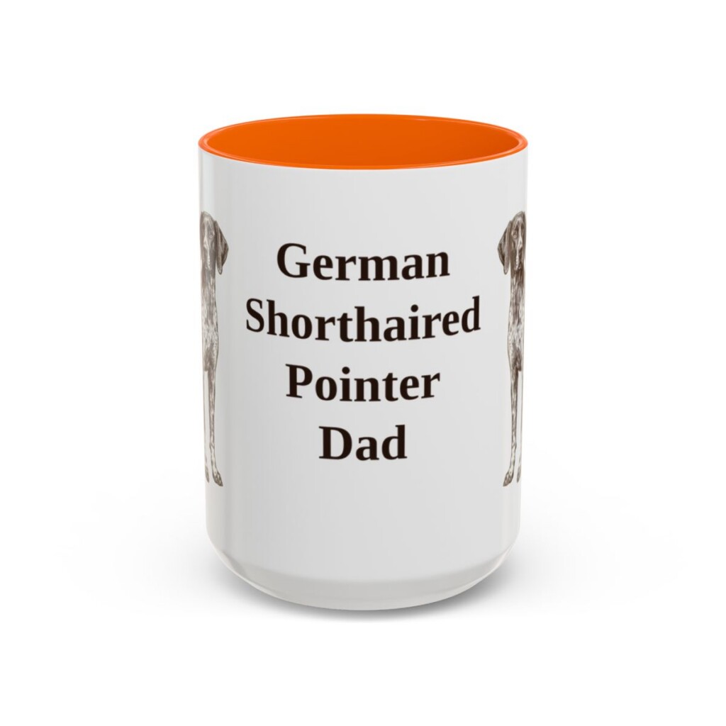 15oz German Shorthaired Pointer Dog Dad Mug, Orange, front view