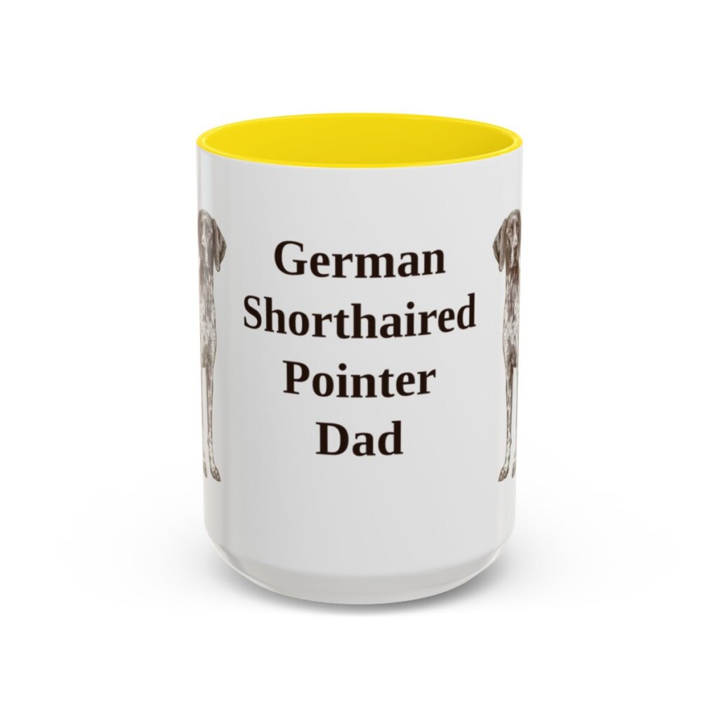 15oz German Shorthaired Pointer Dog Dad Mug, Yellow, front view