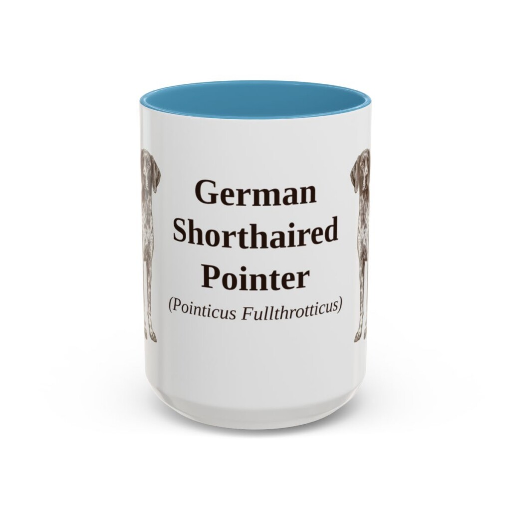 15oz German Shorthaired Pointer Latin Mug, Light Blue, front view
