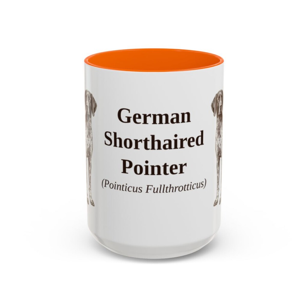 15oz German Shorthaired Pointer Latin Mug, Orange, front view