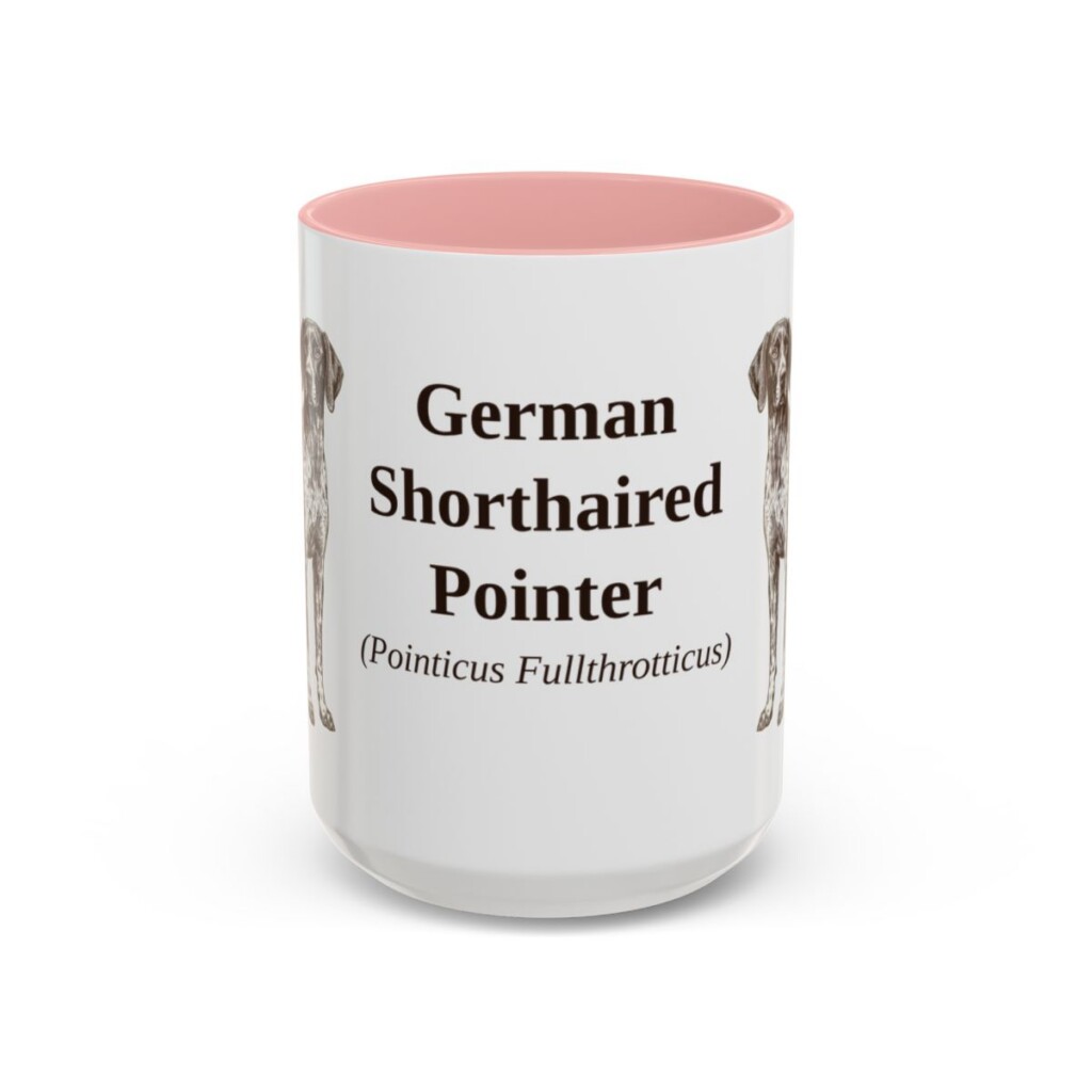 15oz German Shorthaired Pointer Latin Mug, Pink, front view