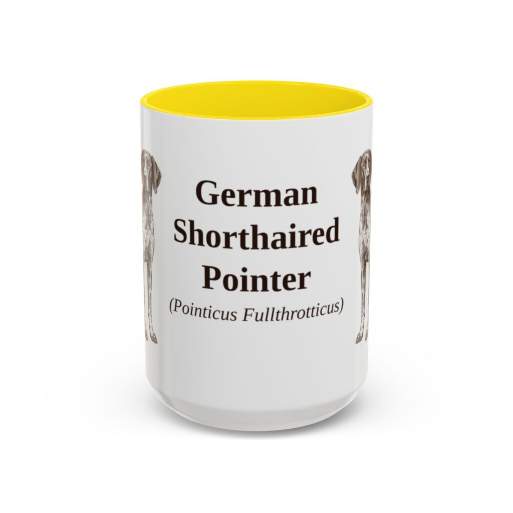 15oz German Shorthaired Pointer Latin Mug, Yellow, front view