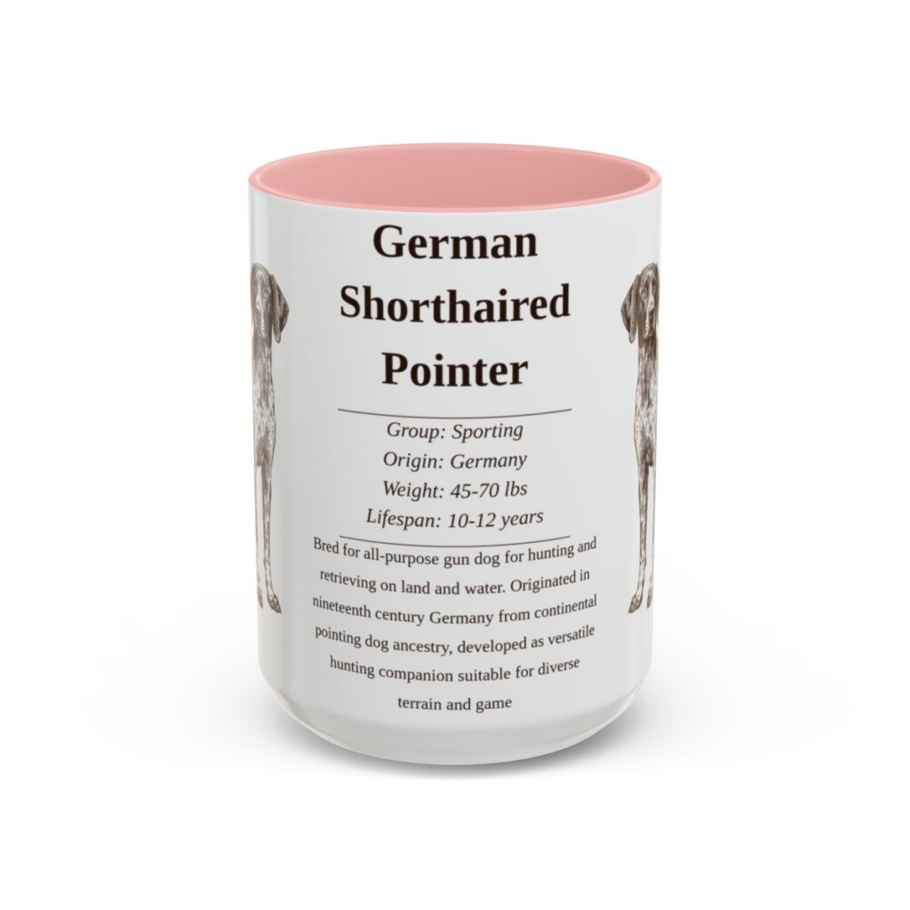 15oz German Shorthaired Pointer Mug, Pink, front view