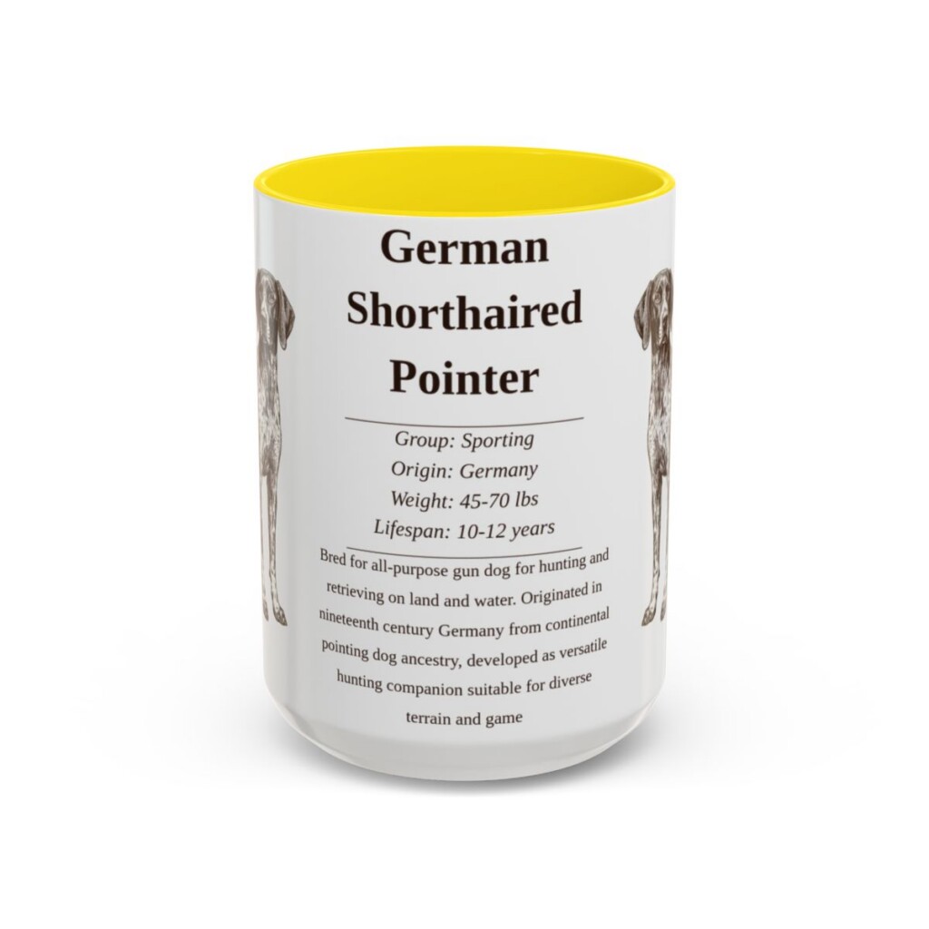 15oz German Shorthaired Pointer Mug, Yellow, front view
