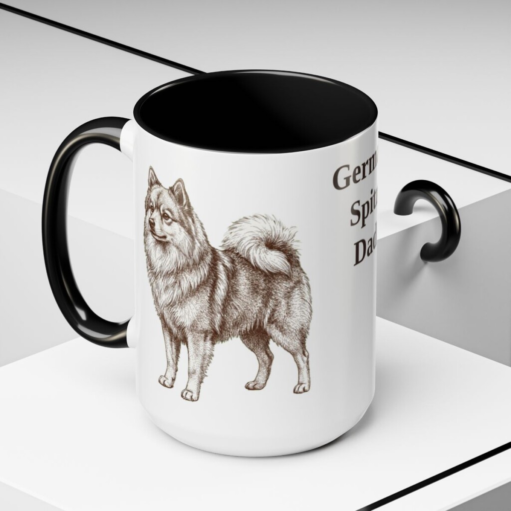 15oz German Spitz Dog Dad Mug, Black, lifestyle photo