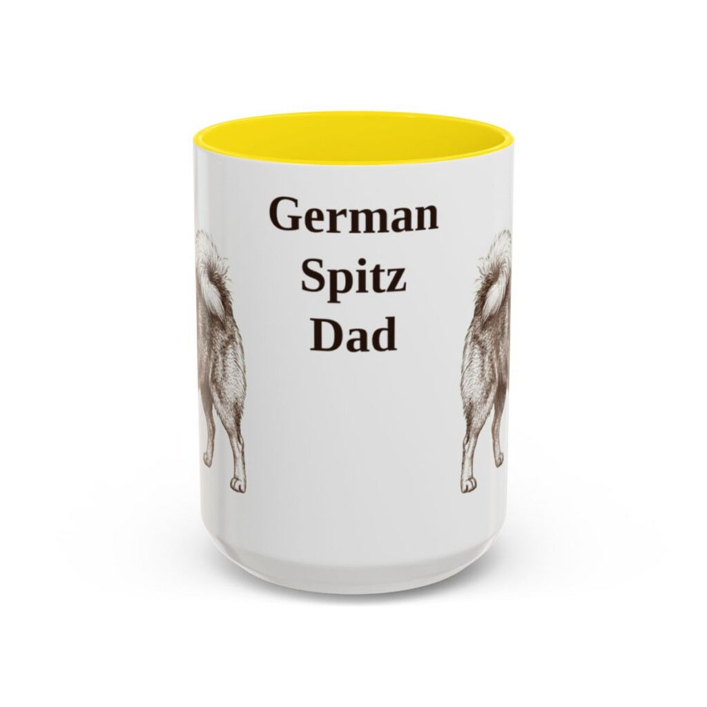 15oz German Spitz Dog Dad Mug, Yellow, front view