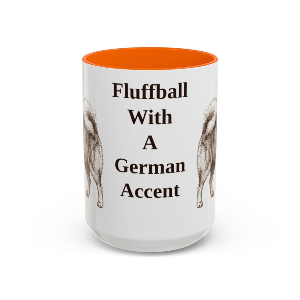 15oz Funny German Spitz Mug, Orange, front view