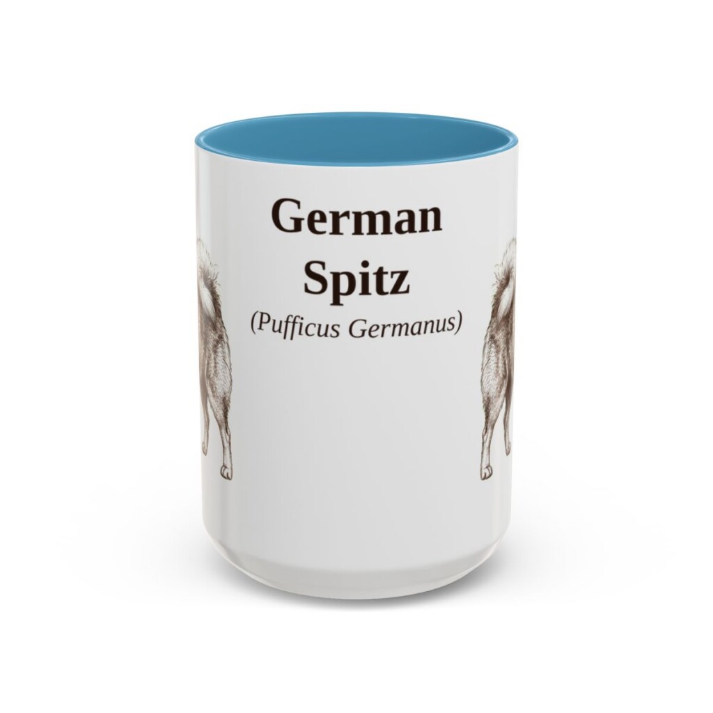 15oz German Spitz Latin Mug, Light Blue, front view