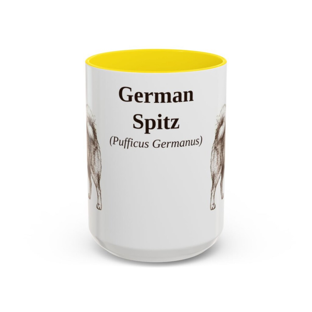 15oz German Spitz Latin Mug, Yellow, front view