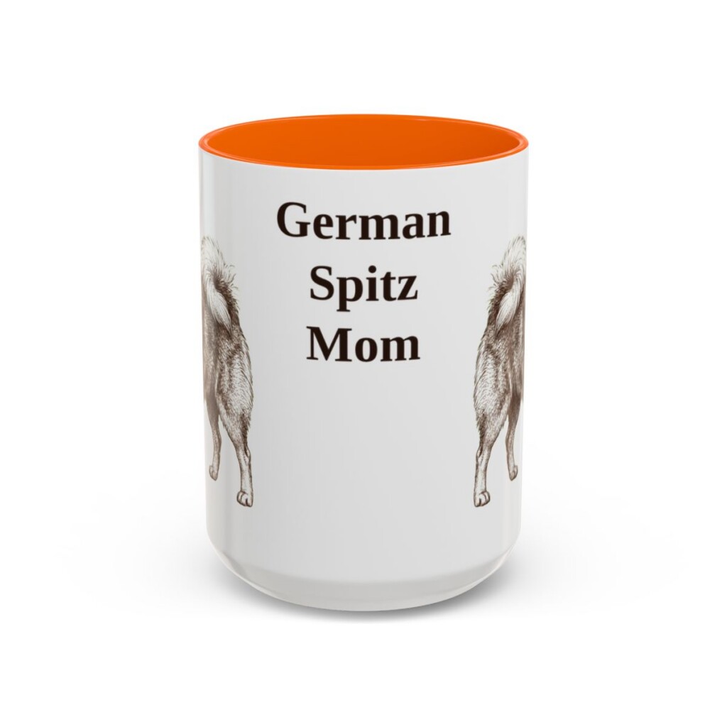 15oz German Spitz Dog Mom Mug, Orange, front view