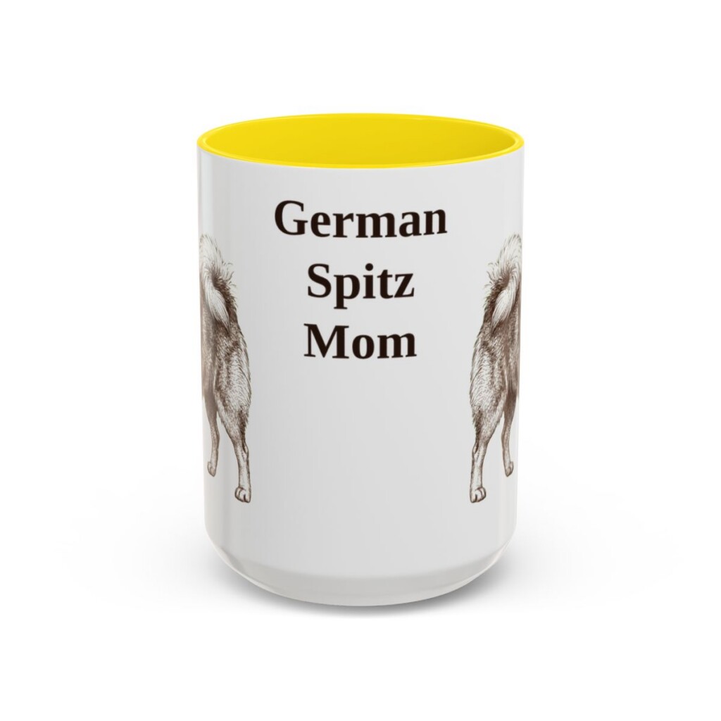 15oz German Spitz Dog Mom Mug, Yellow, front view