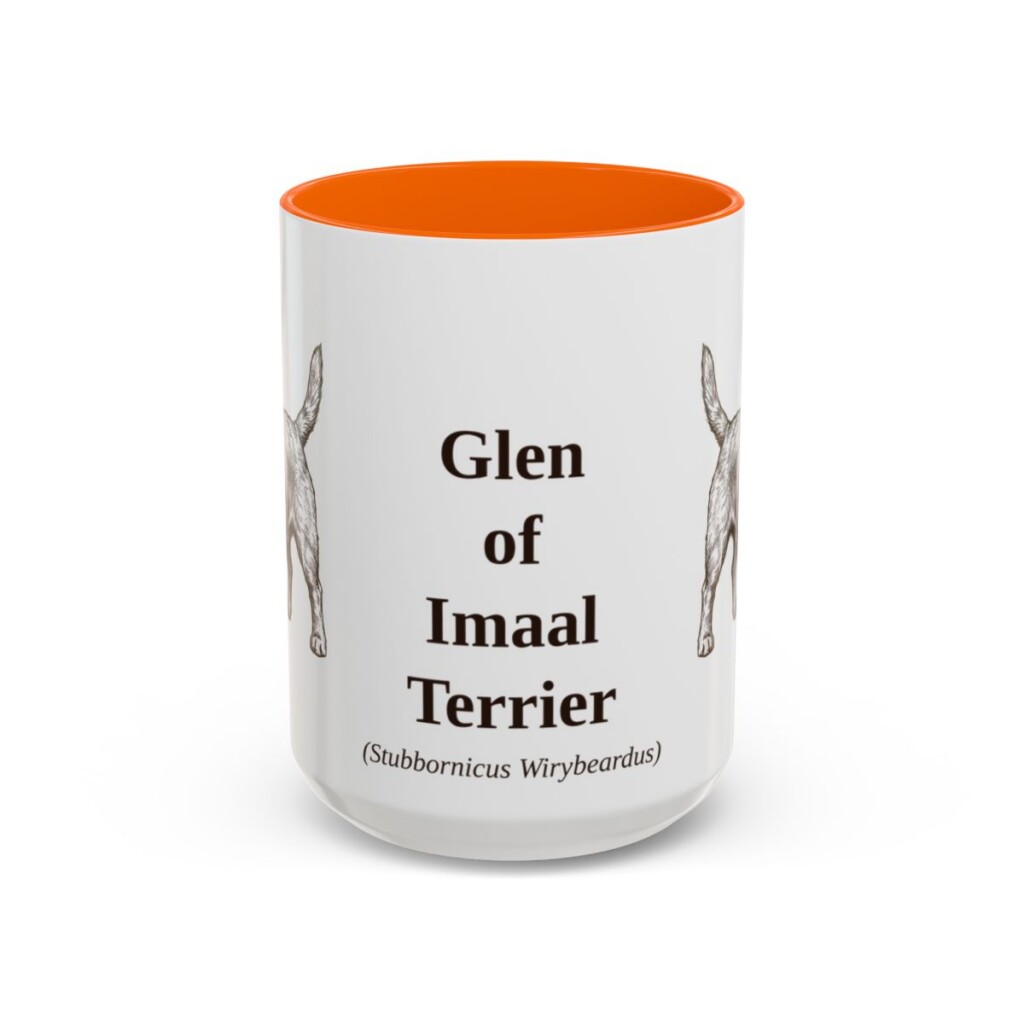 15oz Glen of Imaal Terrier Latin Mug, Orange, front view