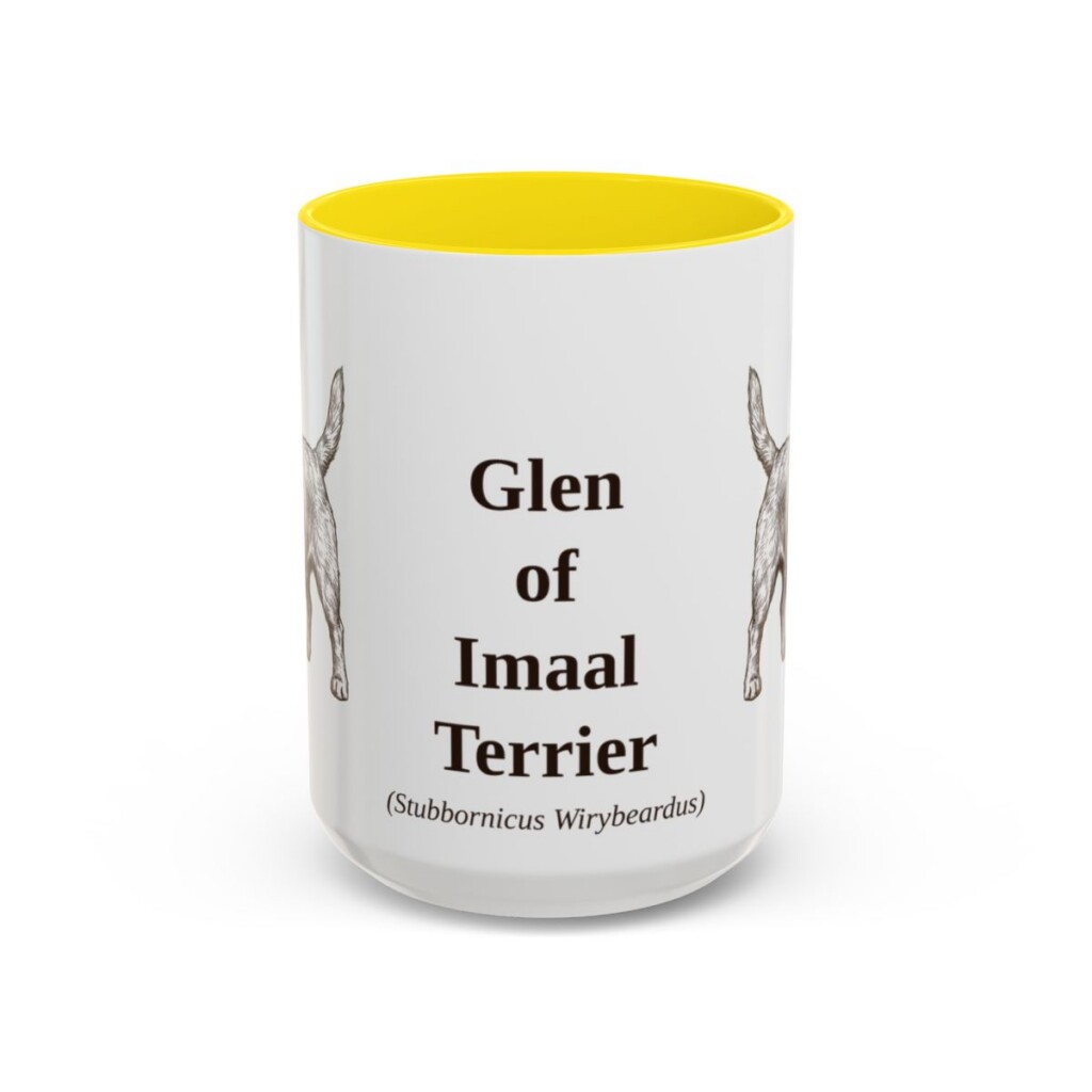 15oz Glen of Imaal Terrier Latin Mug, Yellow, front view