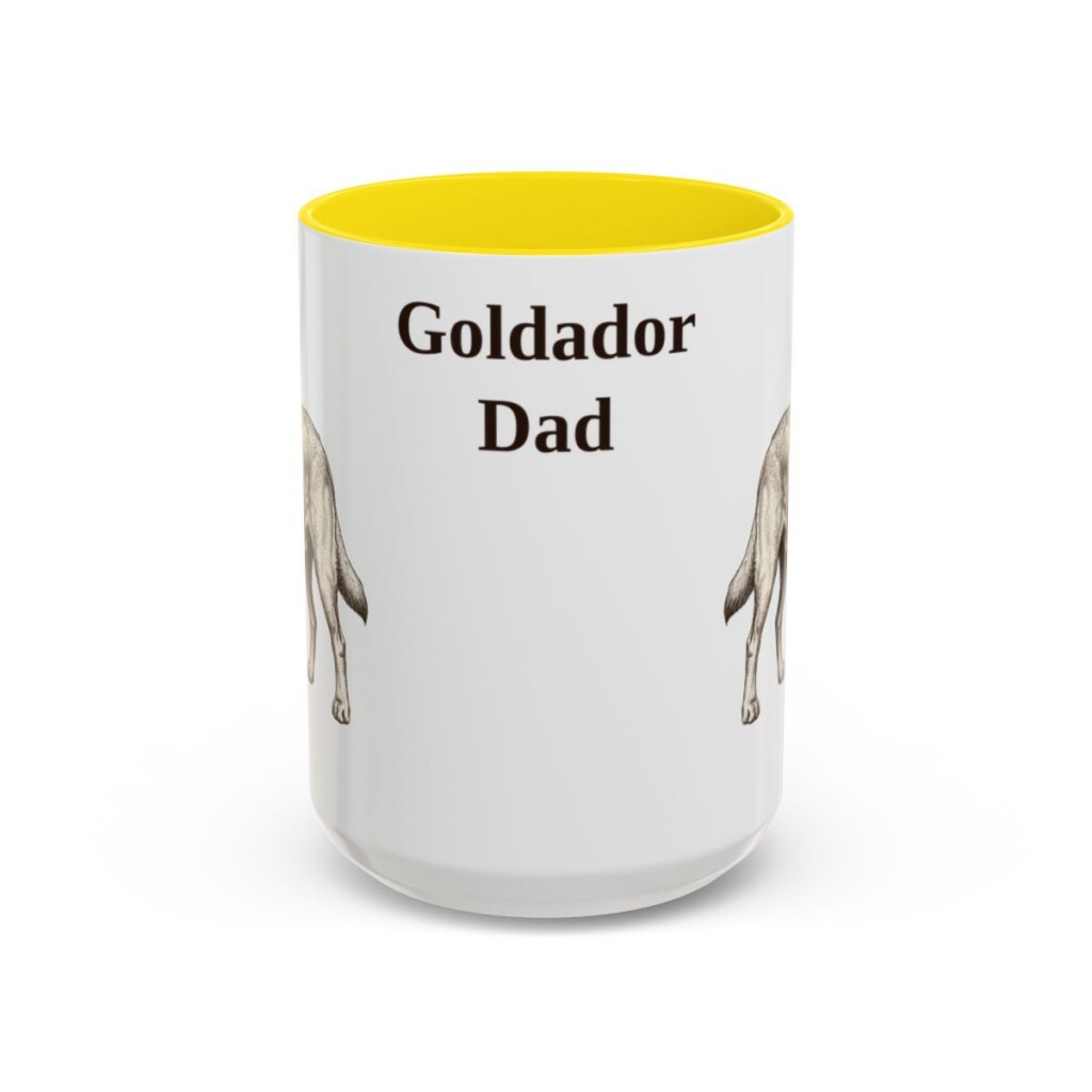 15oz Goldador Dog Dad Mug, Yellow, front view