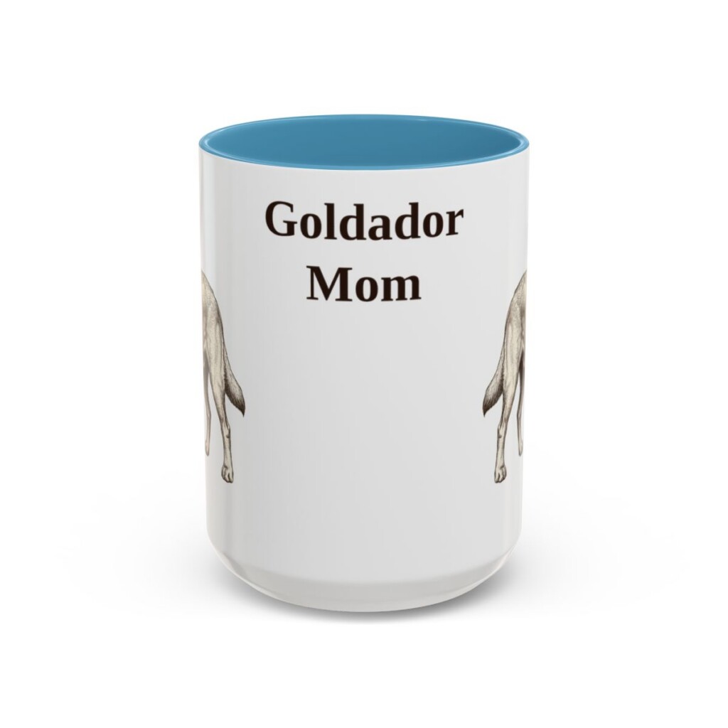 15oz Goldador Dog Mom Mug, Light Blue, front view