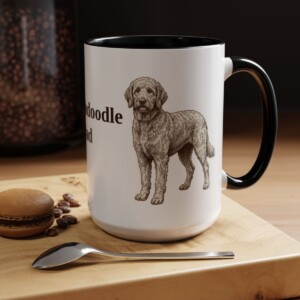 15oz Goldendoodle Dog Dad Mug, Black, lifestyle photo