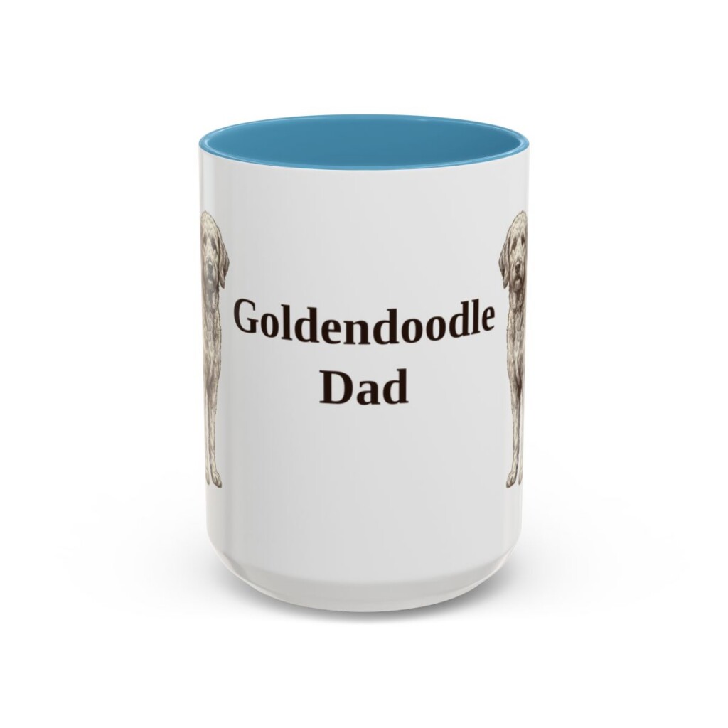 15oz Goldendoodle Dog Dad Mug, Light Blue, front view