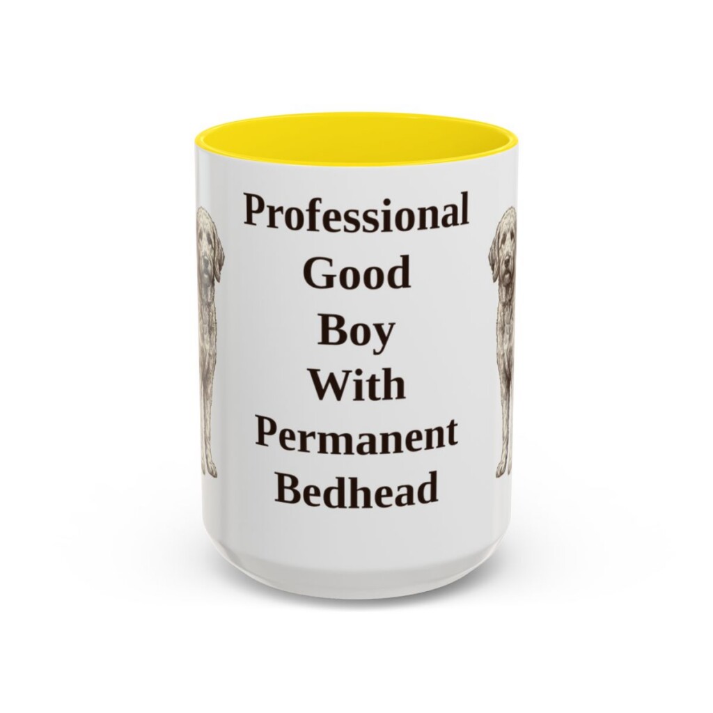 15oz Funny Goldendoodle Mug, Yellow, front view