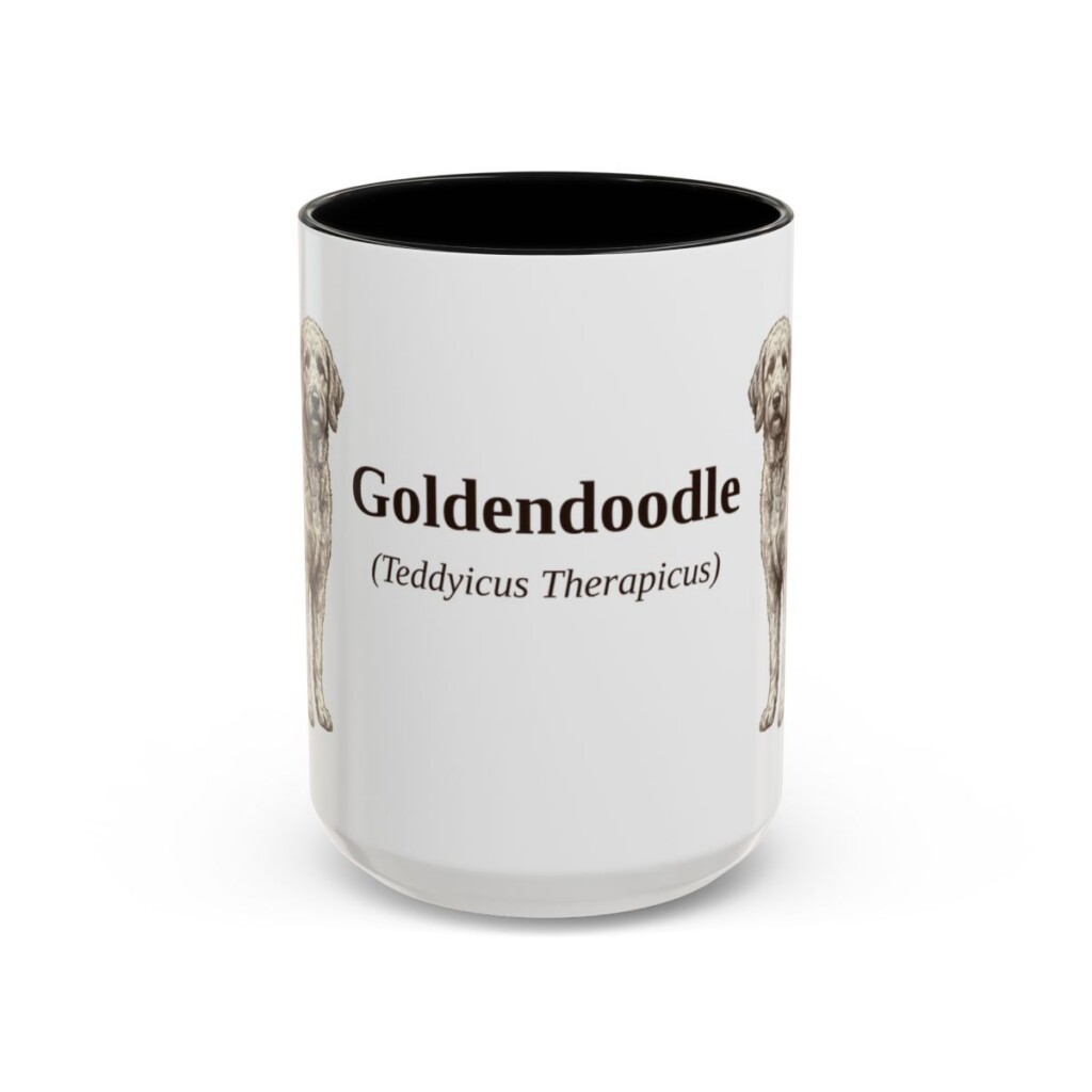 15oz Goldendoodle Latin Mug, Black, front view