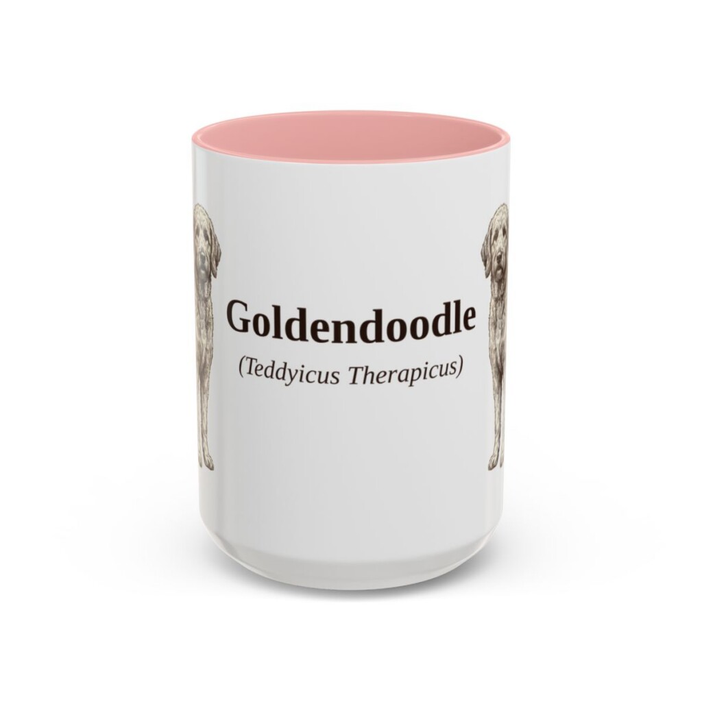 15oz Goldendoodle Latin Mug, Pink, front view