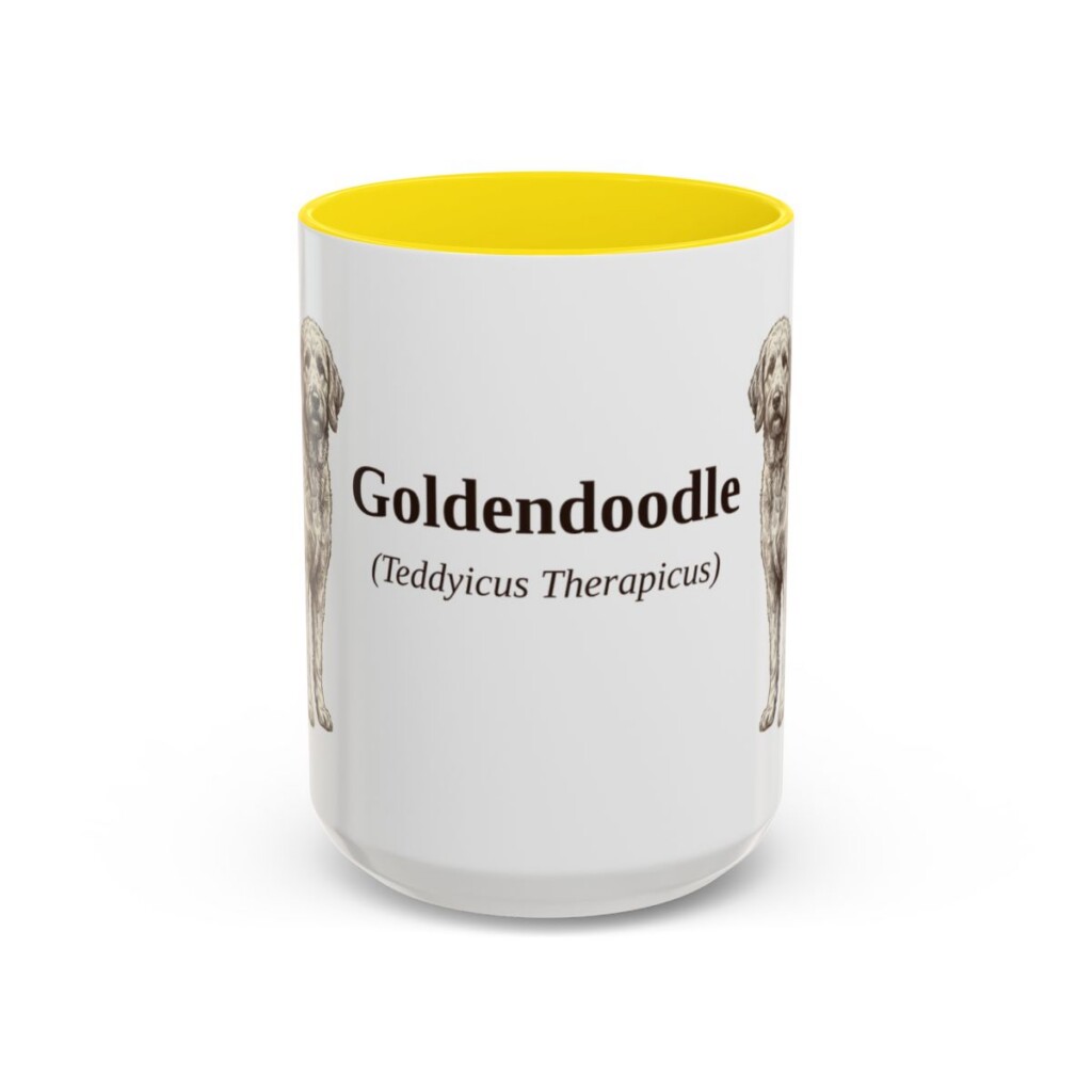 15oz Goldendoodle Latin Mug, Yellow, front view