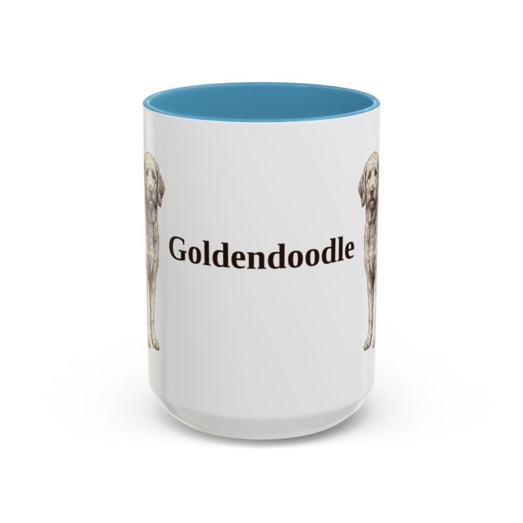 15oz Goldendoodle Mug, Light Blue, front view