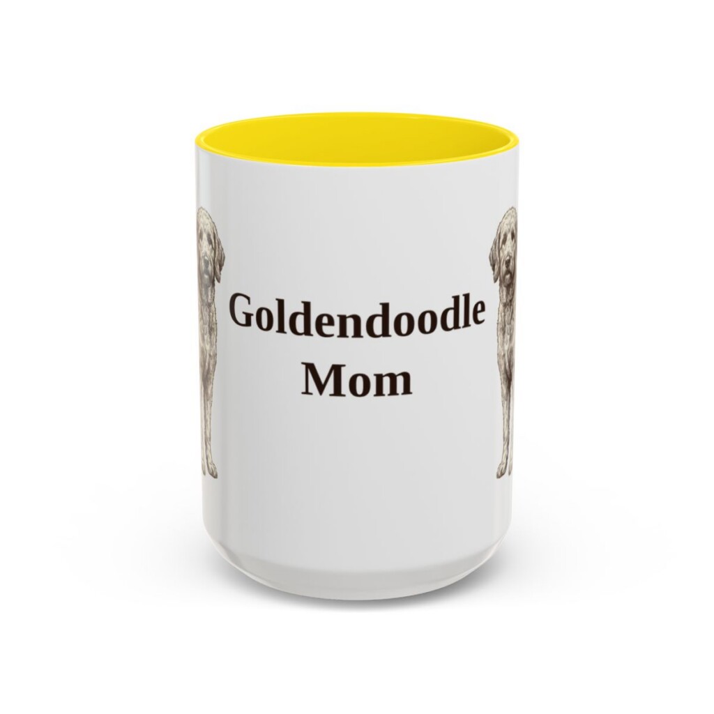 15oz-goldendoodle-mug-mom-yellow 15oz Goldendoodle Dog Mom Mug, Yellow, front view