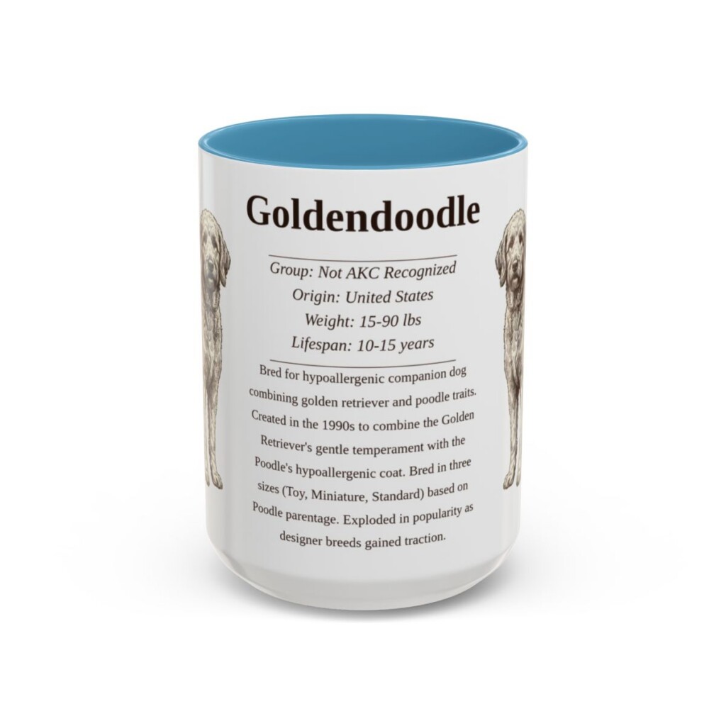 15oz Goldendoodle Mug, Light Blue, front view