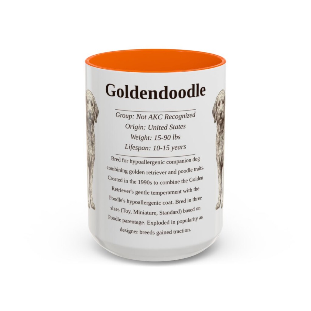 15oz Goldendoodle Mug, Orange, front view
