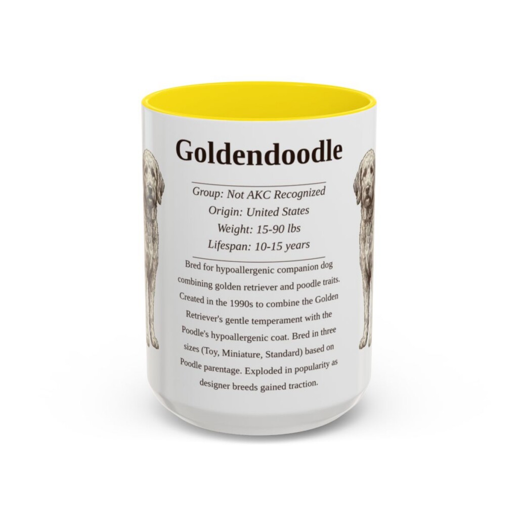 15oz Goldendoodle Mug, Yellow, front view