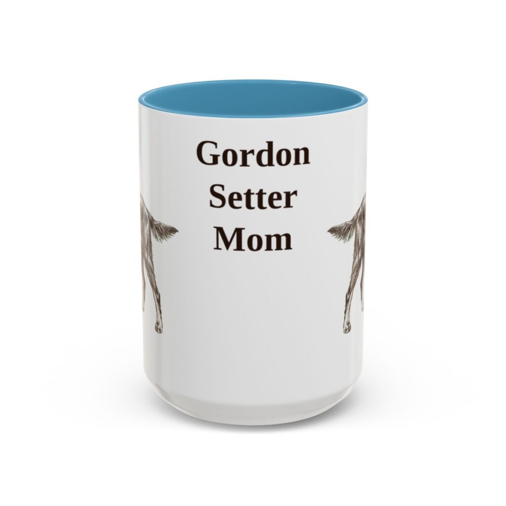 15oz Gordon Setter Dog Mom Mug, Light Blue, front view