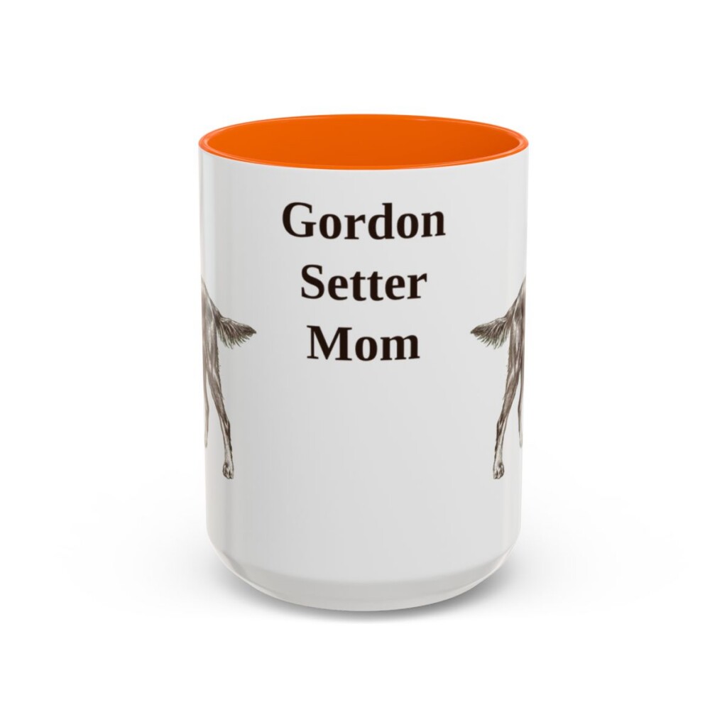 15oz Gordon Setter Dog Mom Mug, Orange, front view