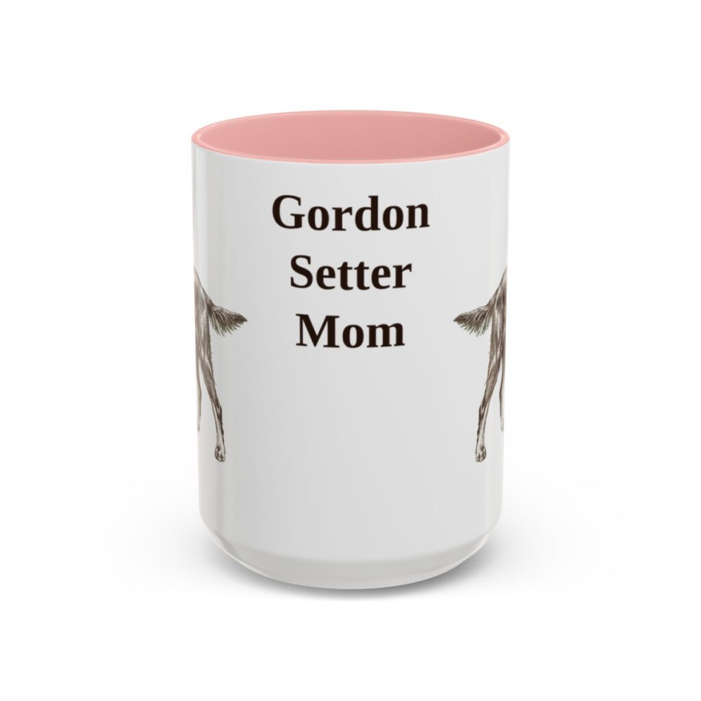 15oz Gordon Setter Dog Mom Mug, Pink, front view