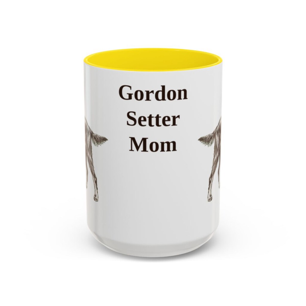 15oz Gordon Setter Dog Mom Mug, Yellow, front view