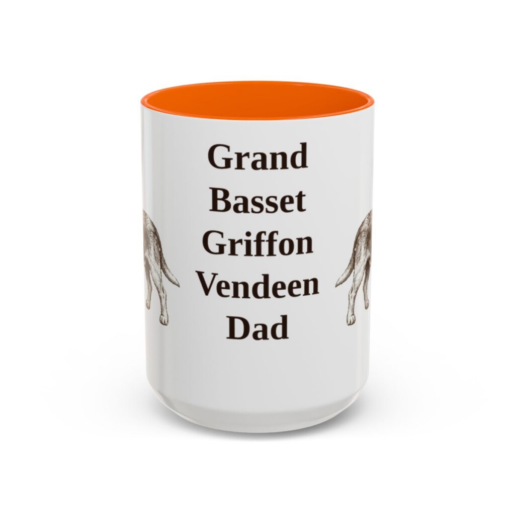 15oz Grand Basset Griffon Vendeen Dog Dad Mug, Orange, front view