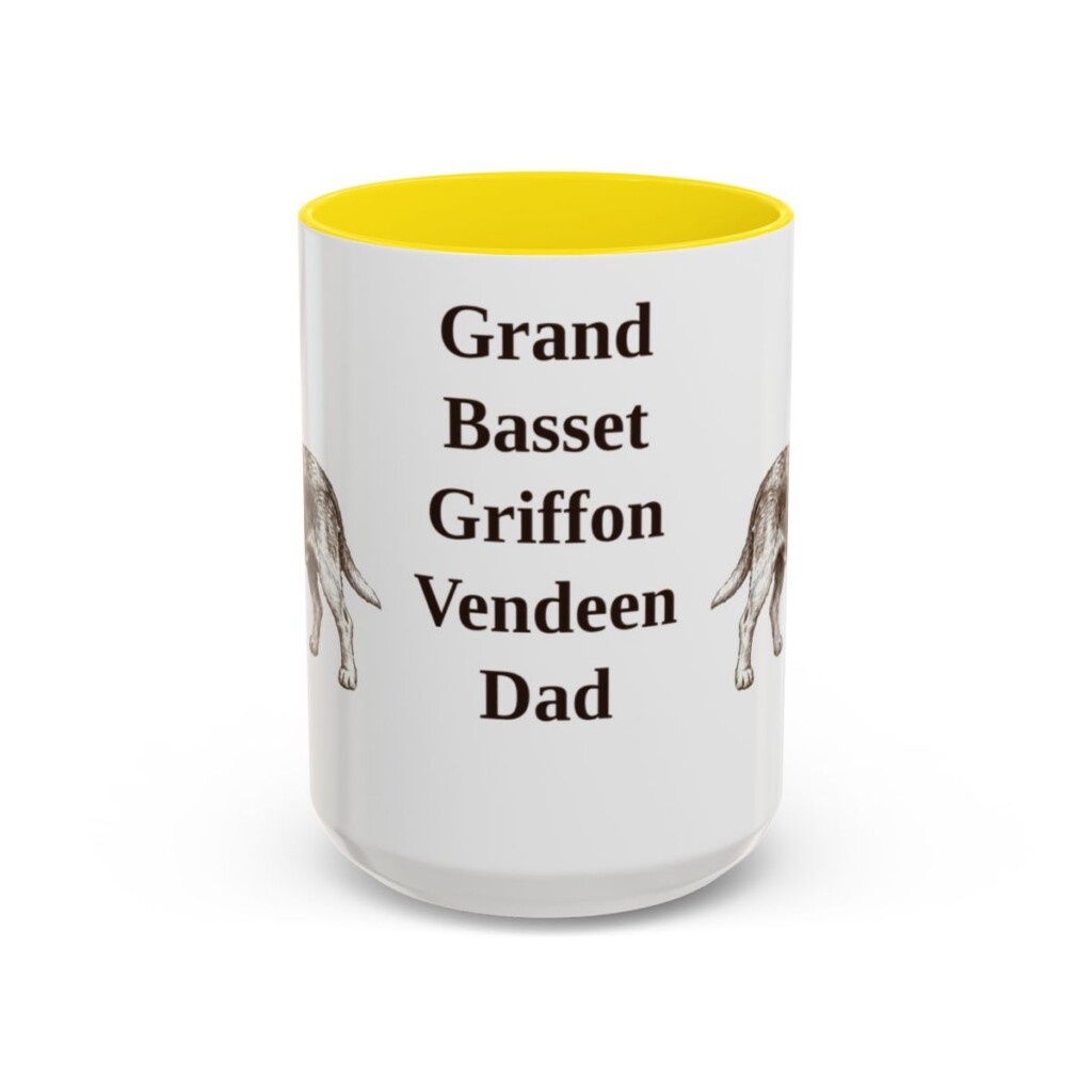 15oz Grand Basset Griffon Vendeen Dog Dad Mug, Yellow, front view