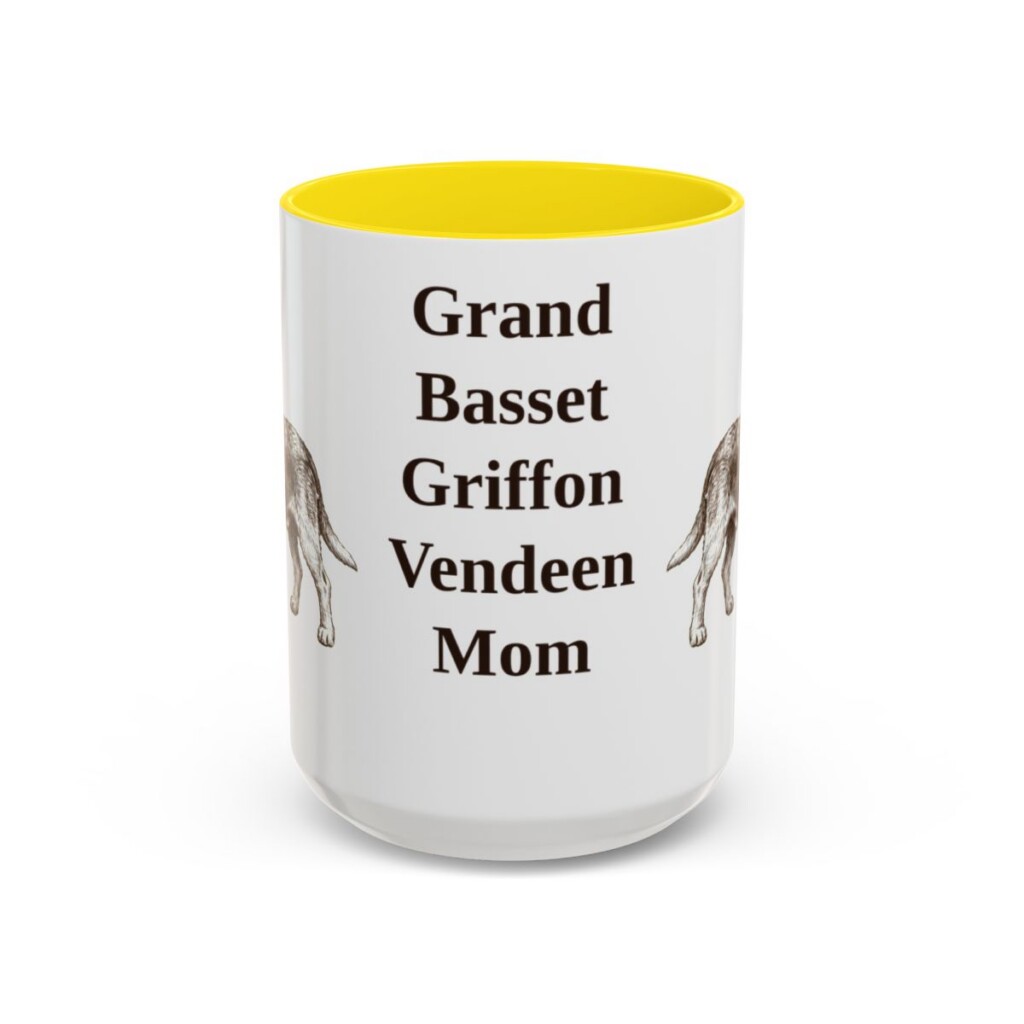 15oz Grand Basset Griffon Vendeen Dog Mom Mug, Yellow, front view