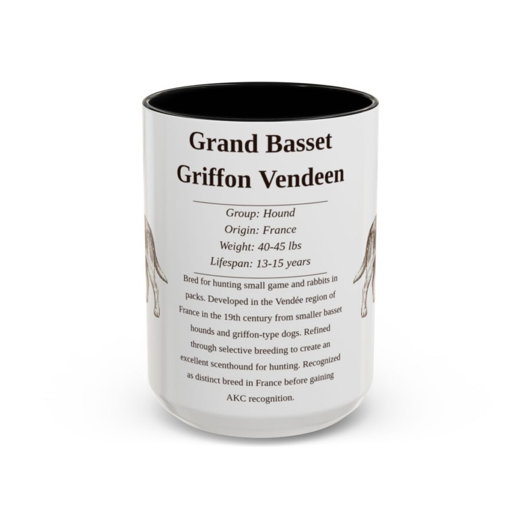 15oz Grand Basset Griffon Vendeen Mug, Black, front view