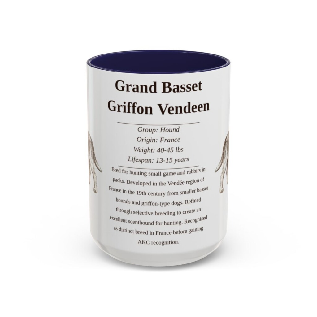15oz Grand Basset Griffon Vendeen Mug, Navy, front view