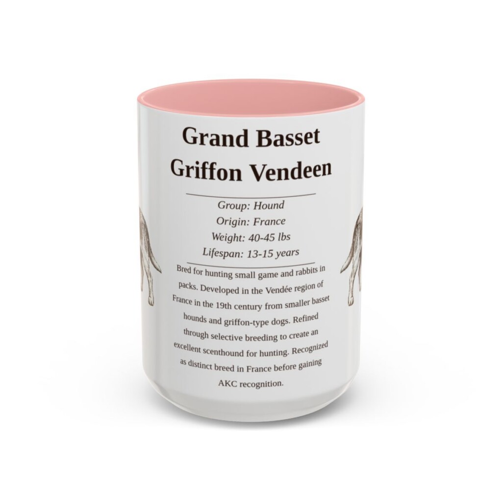 15oz Grand Basset Griffon Vendeen Mug, Pink, front view