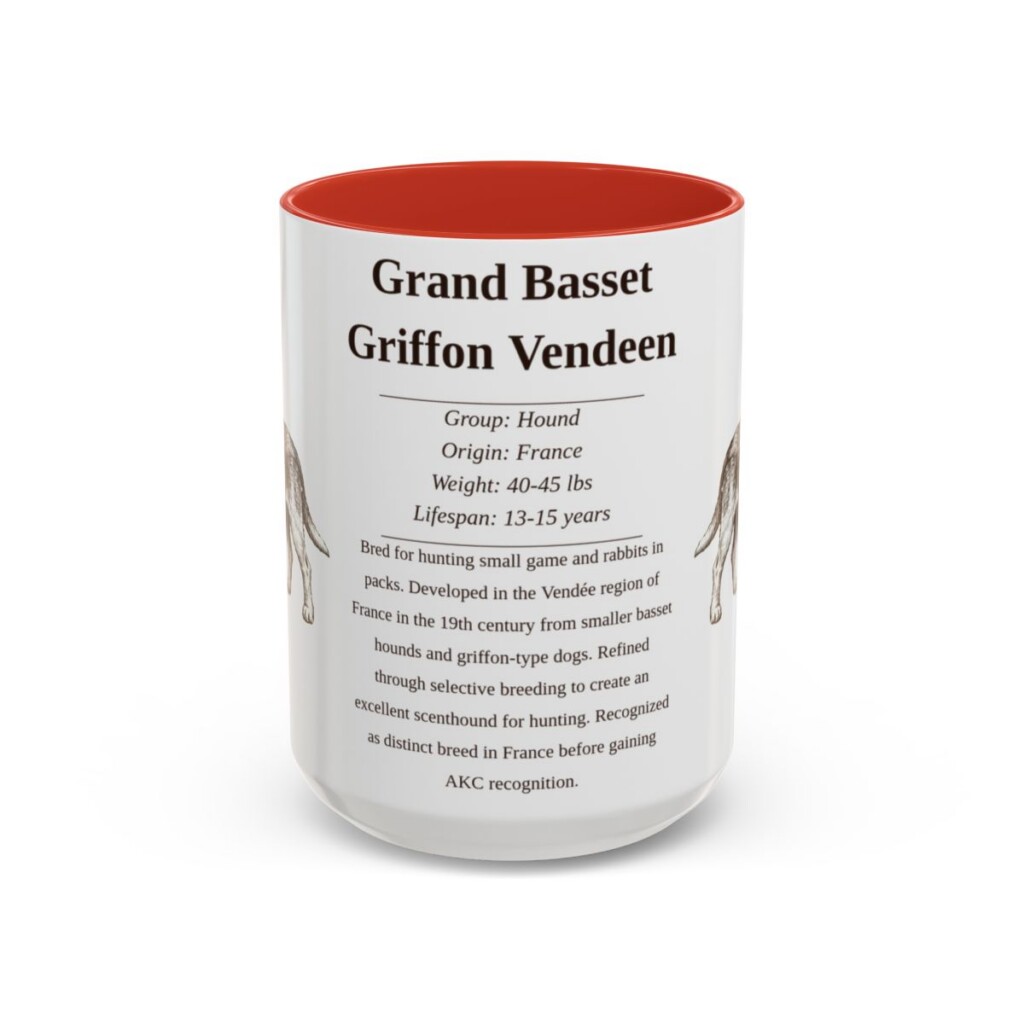 15oz Grand Basset Griffon Vendeen Mug, Red, front view
