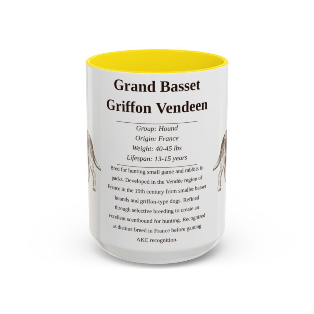 15oz Grand Basset Griffon Vendeen Mug, Yellow, front view