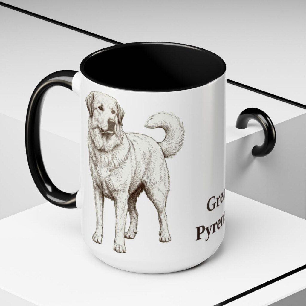 15oz-great-pyrenees-mug-black-context-2 15oz Great Pyrenees Mug, Black, lifestyle photo